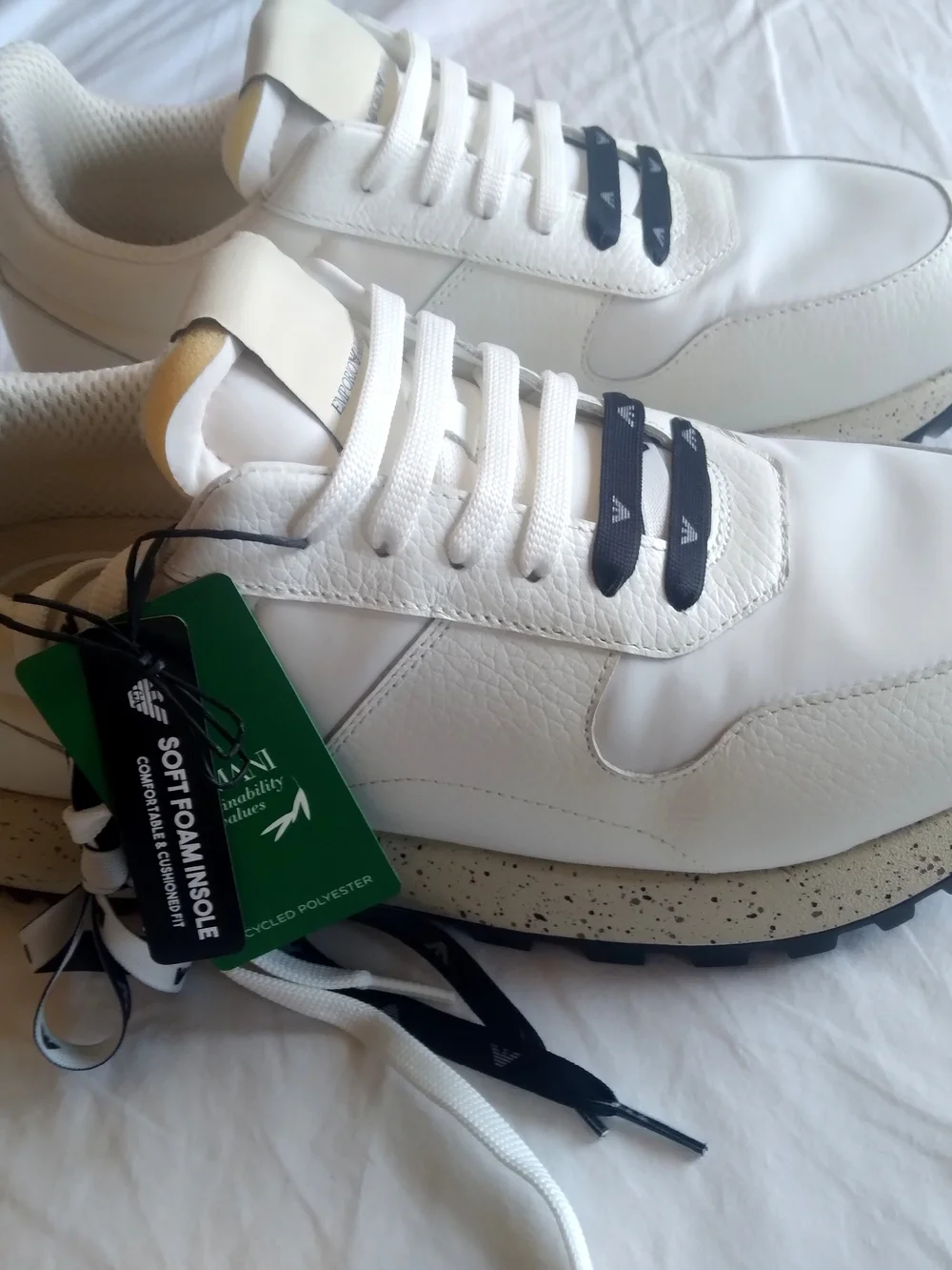 Emporio Armani White Sneakers with Black and Cream Details